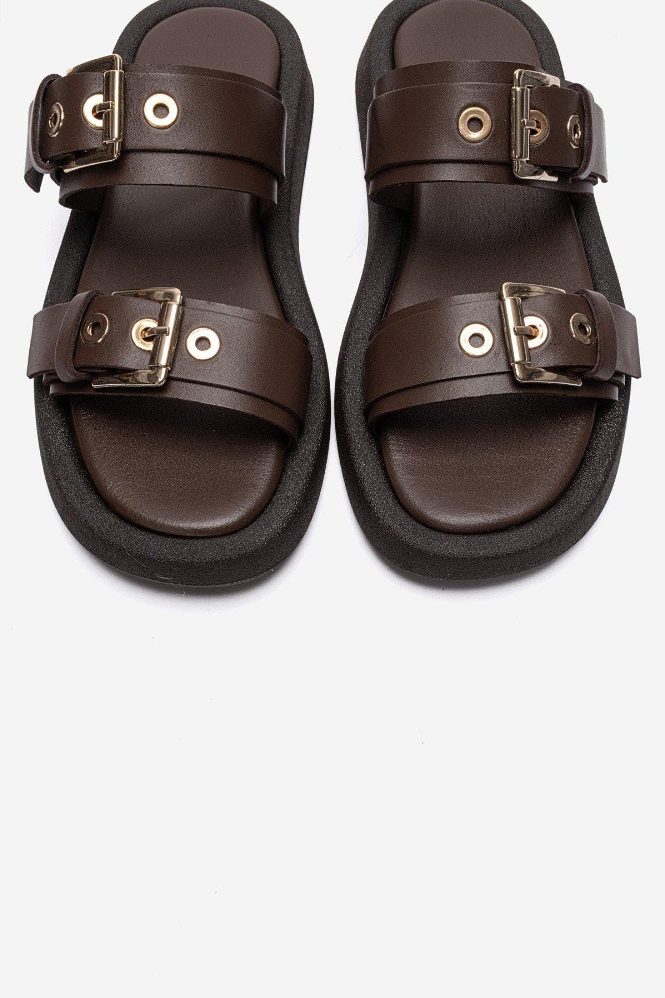 Dorel Leather Buckle Sandal, Alternate, color, Brown