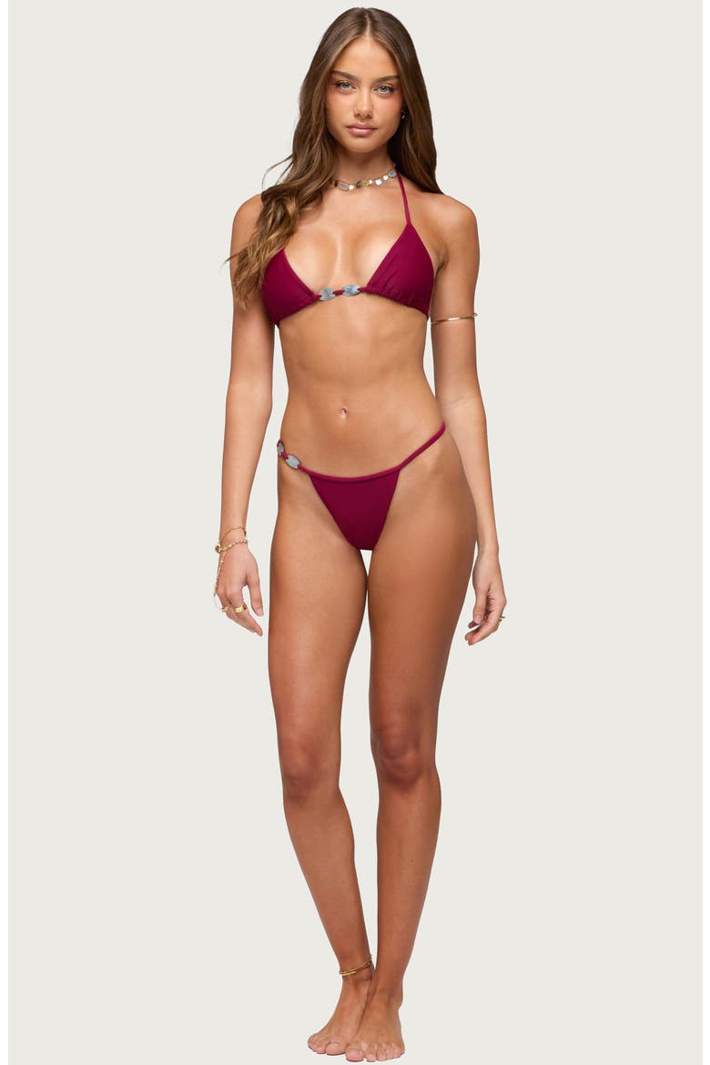 Evana Beaded Triangle Bikini Top, Alternate, color, BURGUNDY
