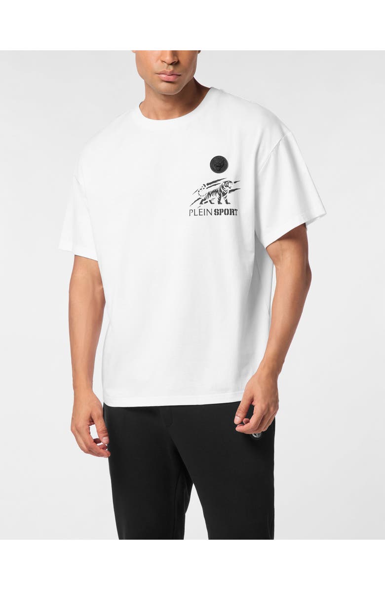 PLEIN SPORT Round Neck T-Shirt Tiger Scratch, Main, color, White