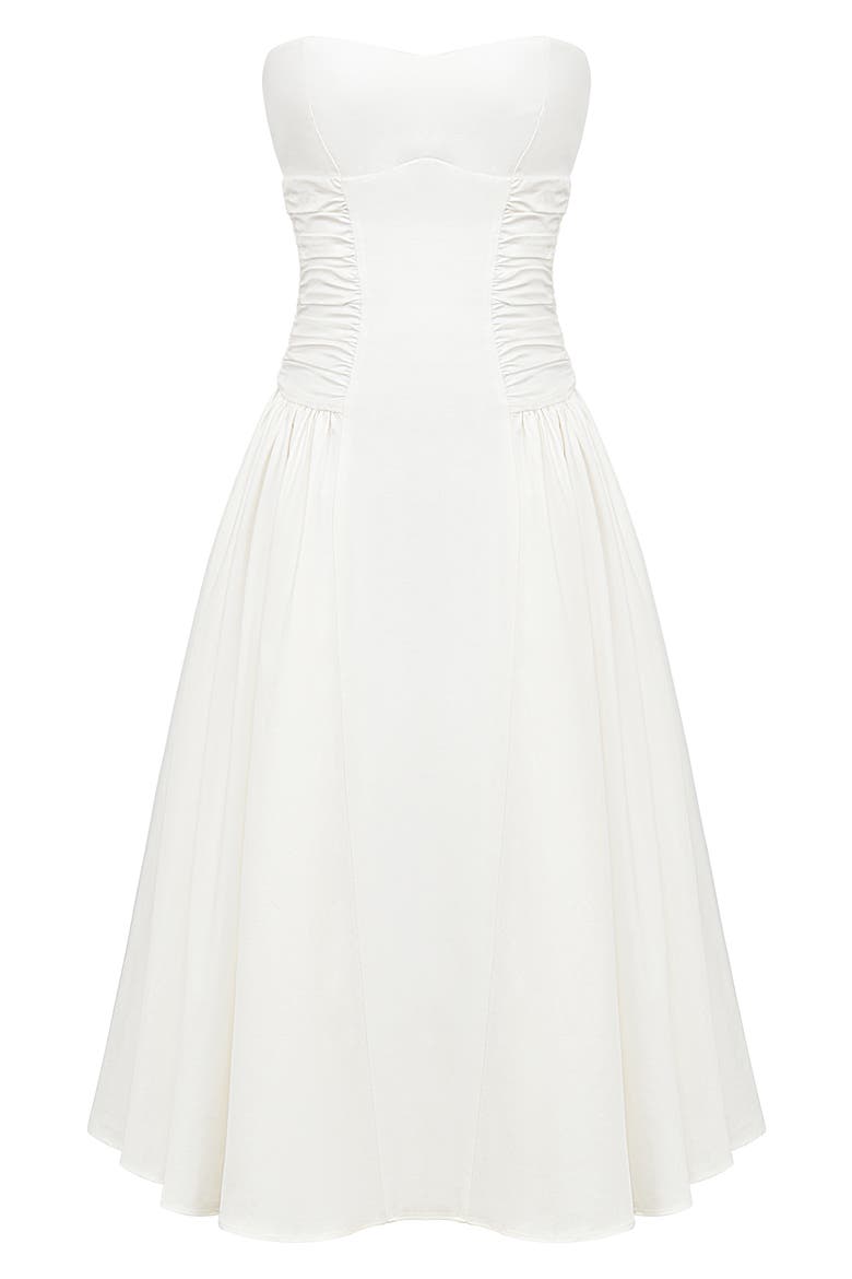 georgiana strapless stretch cotton fit & flare dress House Of Cb Georgiana Slim-fit Midi Dress - White
