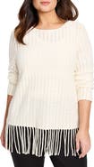 NIC+ZOE Beach Walk Open Stitch Fringe Sweater