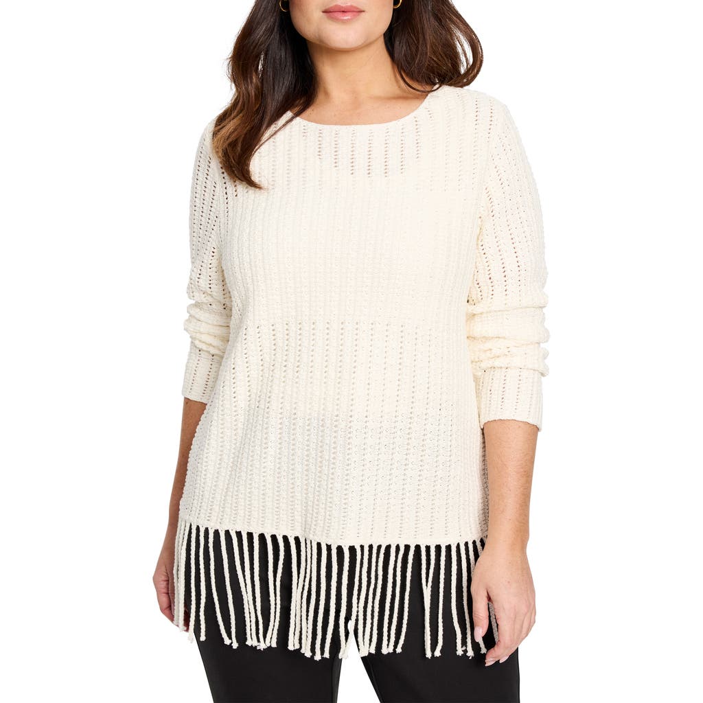 Nic + Zoe Nic+zoe Beach Walk Open Stitch Fringe Sweater In Classic Cream
