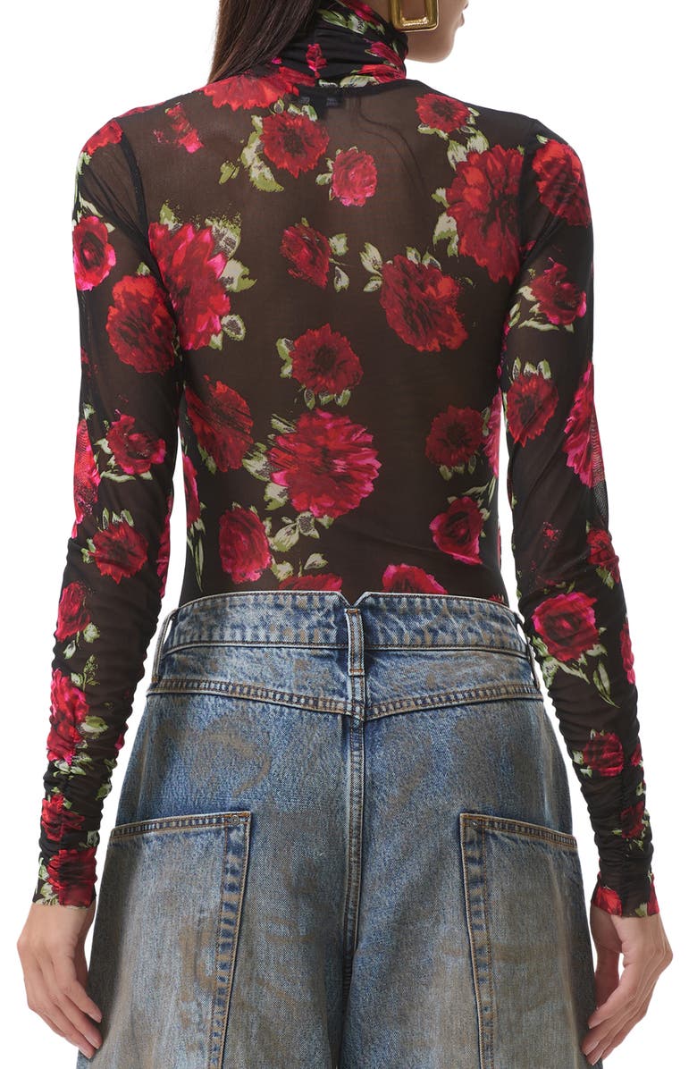 AFRM Julien Tie Neck Turtleneck Mesh Top, Alternate, color, Painted Roses