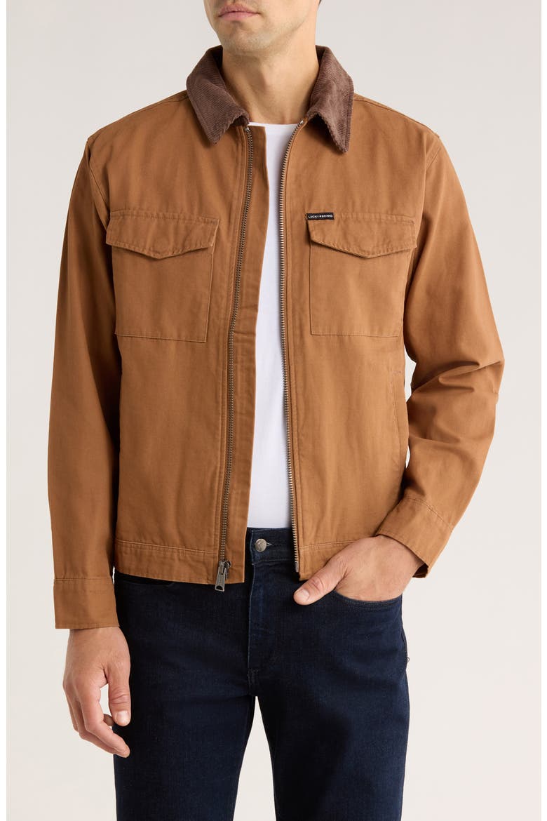 Corduroy Collar Cotton Canvas Work Jacket, Main, color, ERMINE