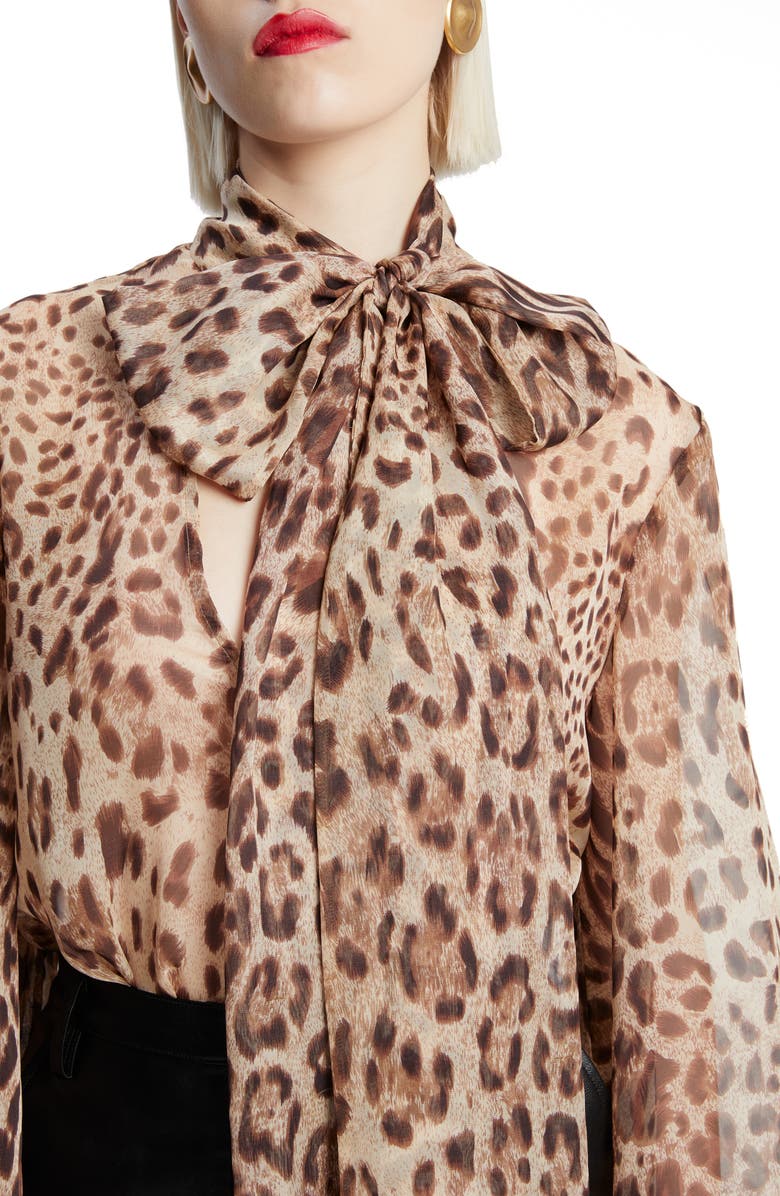 Bardot Solace Leopard Print Tie Front Shirt, Alternate, color, 