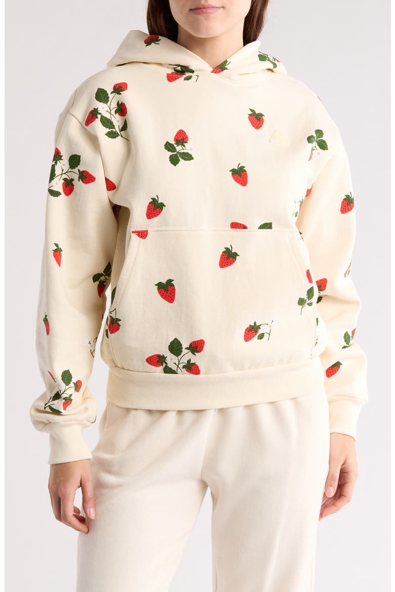 Strawberry Print Cotton Hoodie, Main, color, BUTTERCREAM