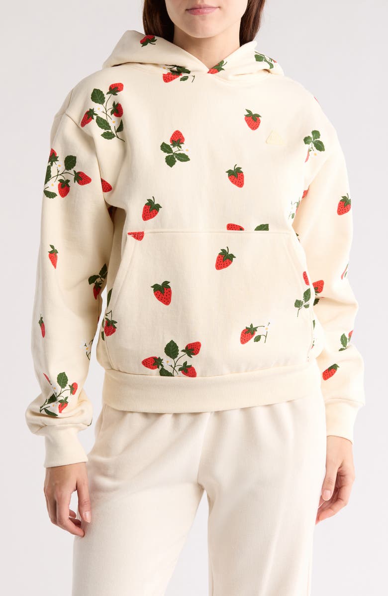 Melody Ehsani Strawberry Print Cotton Hoodie, Main, color, Buttercream