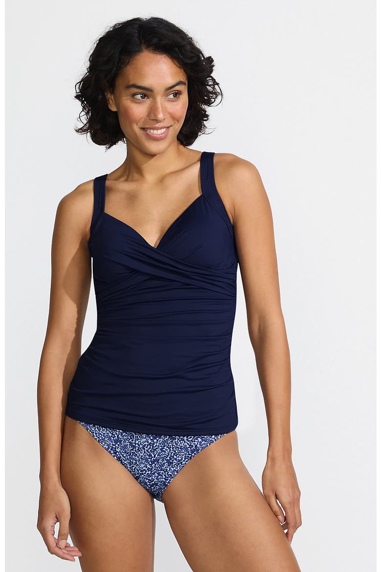 Plus Size DD-Cup Chlorine Resistant V-Neck Underwire Tankini Top Swimsuit Adjustable Straps, Main, color, Deep Sea Navy