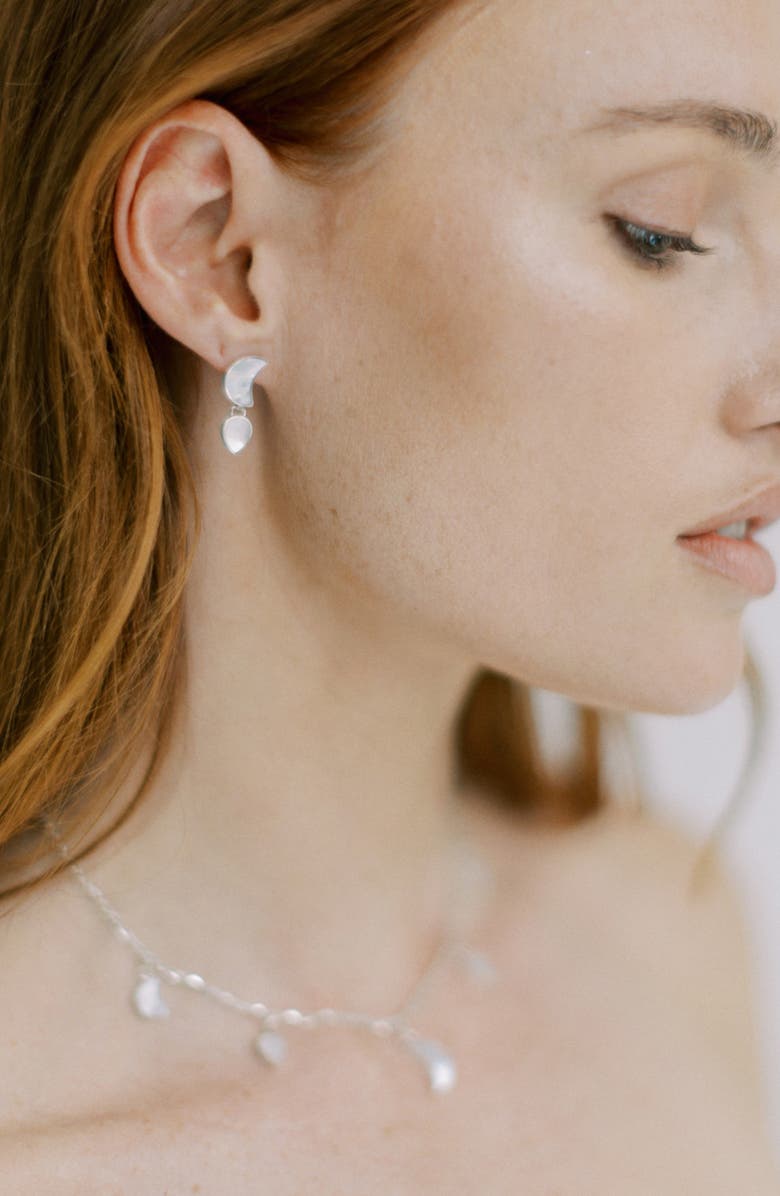 Freya Rose Petite Moon Earrings, Silver, Alternate, color, Silver