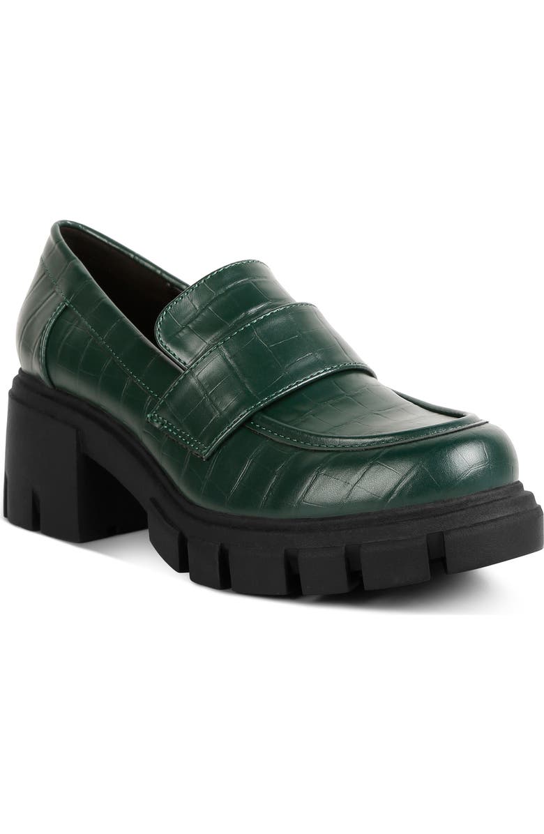 LONDON RAG Benz Croc Embossed Loafer Pump, Main, color, Dark Green