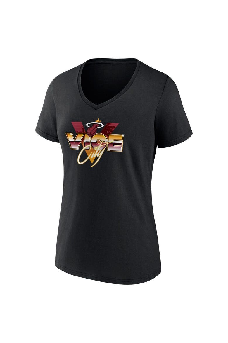 Women's Fanatics Branded Black Miami Heat Hometown Collection Vice City V-Neck T-Shirt, Alternate, color, Black