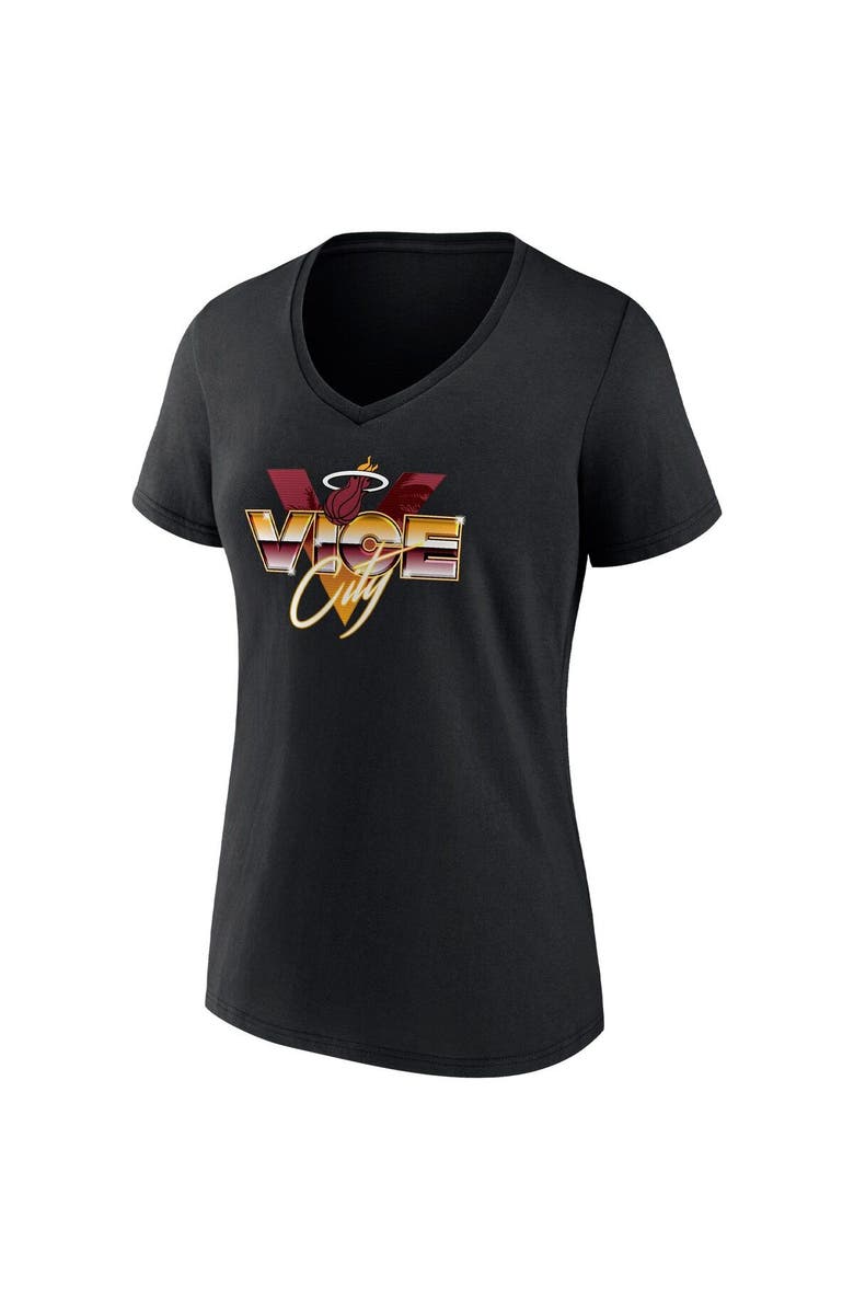 FANATICS Women's Fanatics Branded Black Miami Heat Hometown Collection Vice City V-Neck T-Shirt, Alternate, color, Black