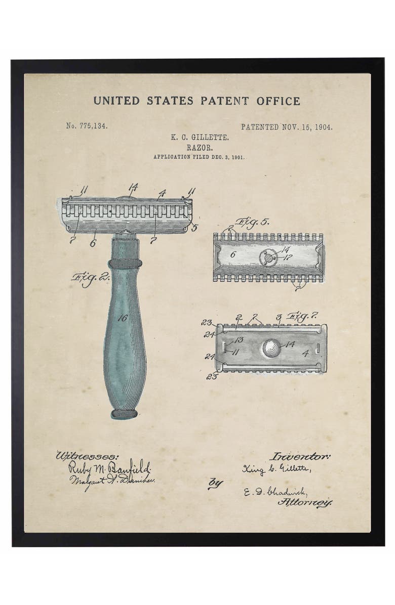 Antique Curiosities Razor Patent in Black Frame, Main, color, NO COLOR