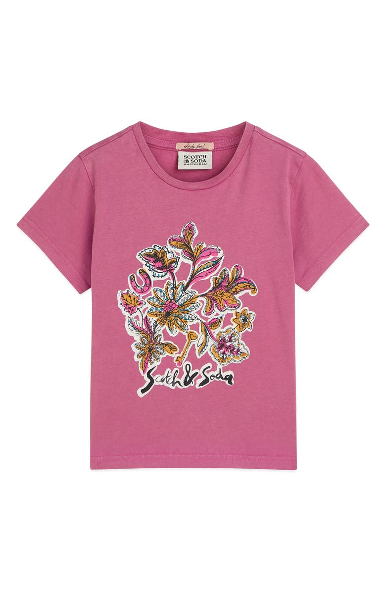 Scotch & Soda Kids' Garment Dyed Relaxed Fit Graphic T-Shirt, Main, color, Rose Violet