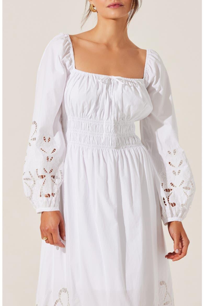 Wisnia Long Sleeve Eyelet Embroidered Dress, Alternate, color, WHITE