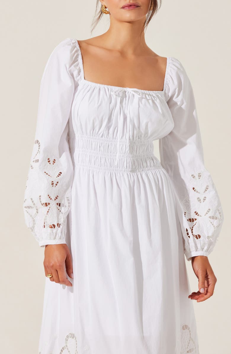 ASTR the Label Wisnia Long Sleeve Eyelet Embroidered Dress, Alternate, color, White