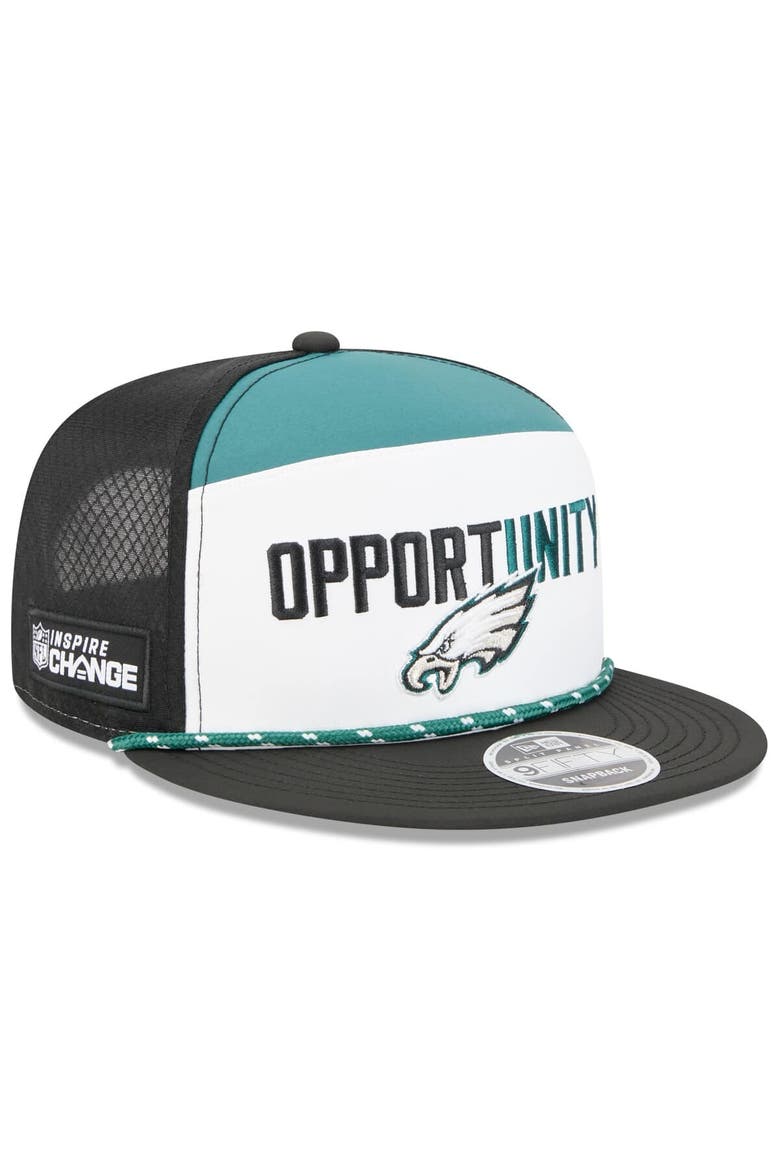 Men's New Era White/Black Philadelphia Eagles 2025 Inspire Change Split Panel 9FIFTY Snapback Hat, Main, color, White