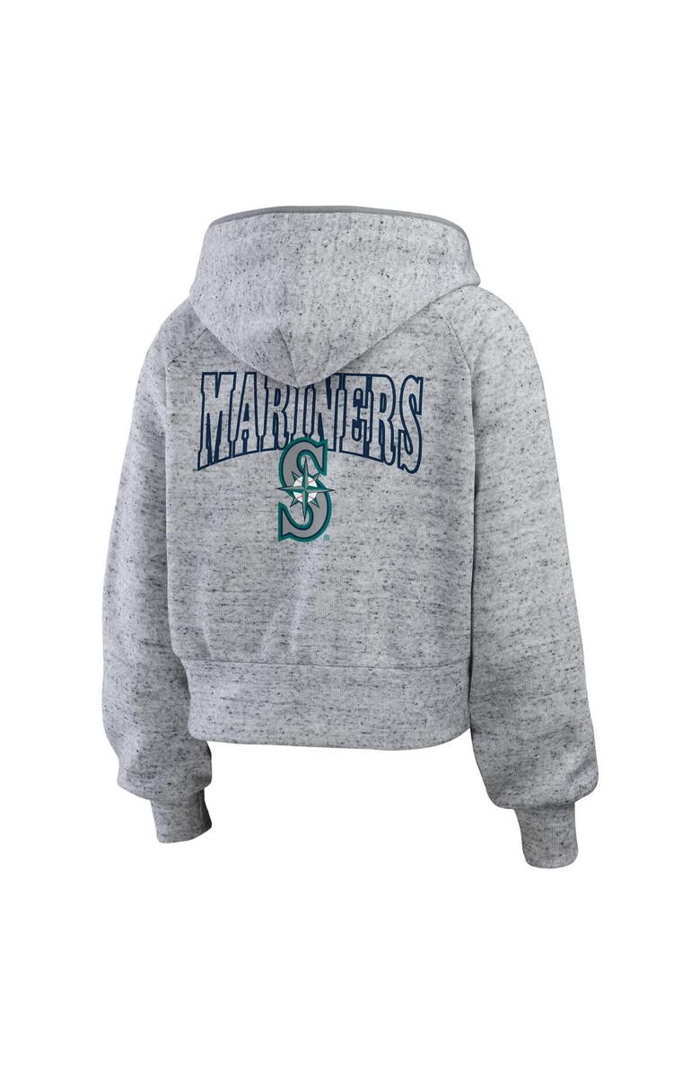 WEAR by Erin Andrews Women's WEAR by Erin Andrews  Heather Gray Seattle Mariners Speckled Fleece Cropped Full-Zip Hoodie, Alternate, color, 