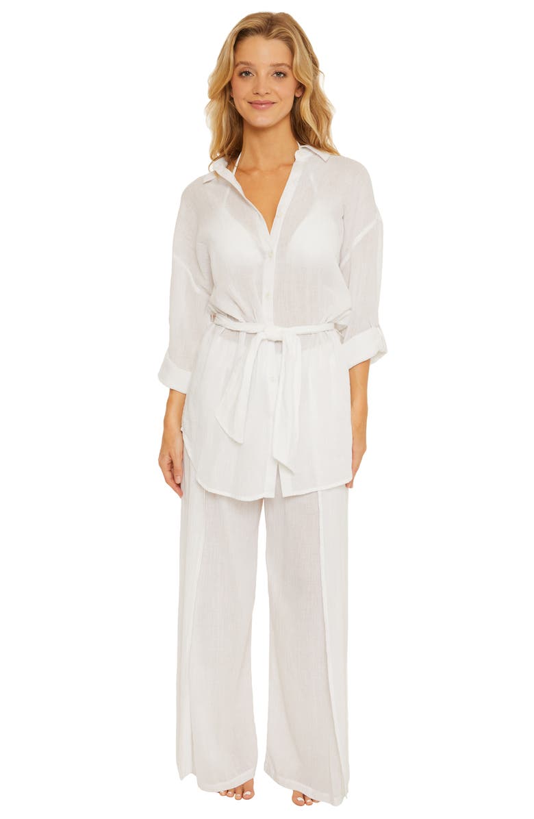 Becca Long Sleeve Tie Waist Cotton Shirtdress, Alternate, color, 