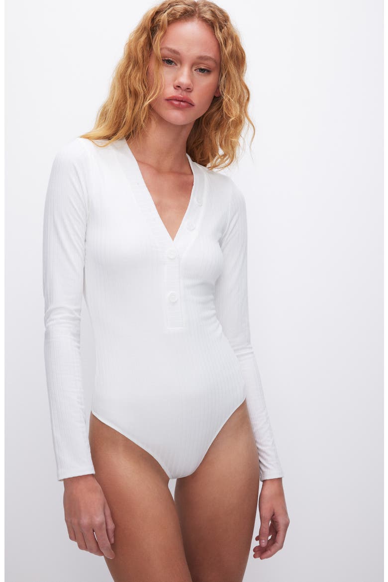 Rib Long Sleeve Henley Bodysuit, Alternate, color, IVORY001