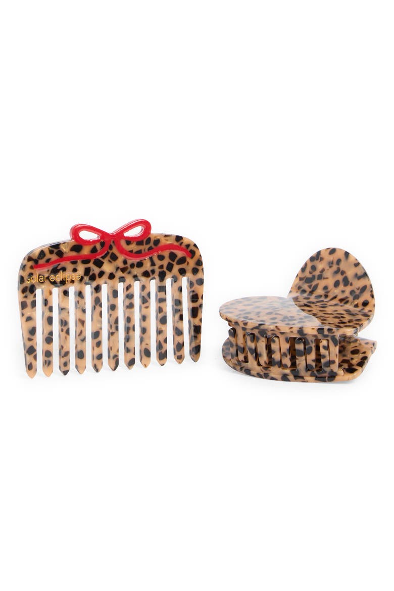 Leopard Handmade Claw Clips & Pocket Comb Set (Nordstrom Exclusive), Alternate, color, BROWN