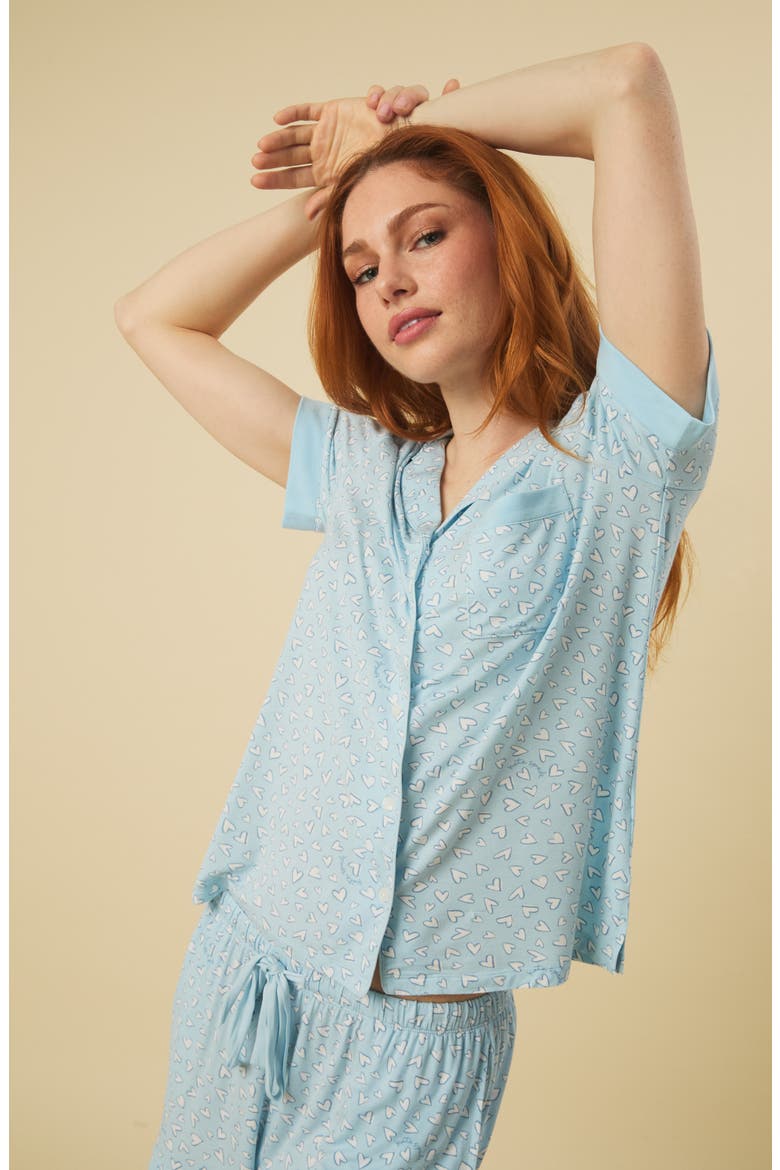 print short pajamas, Alternate, color, BLUE/ HEART