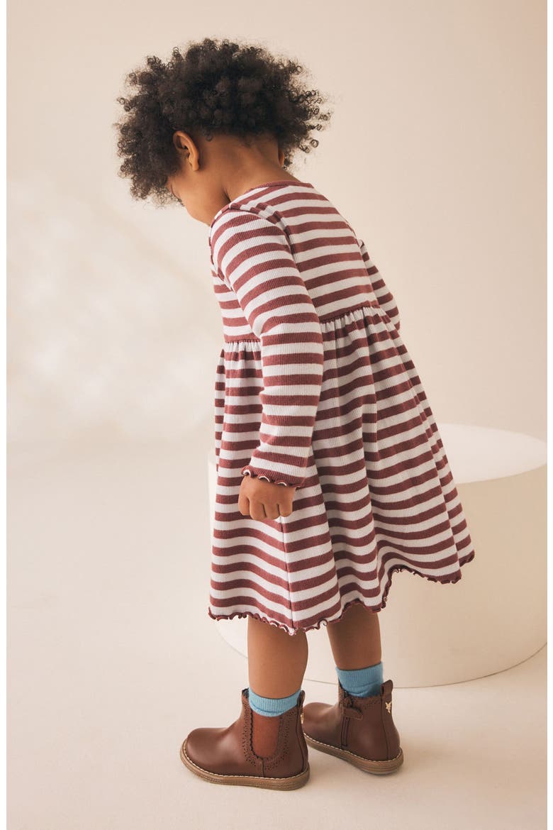 Kids' Stripe Rib Stretch Cotton Jersey Dress, Alternate, color, BROWN