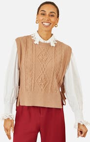 Yumi Floral Cable Knit Side Tie Pullover