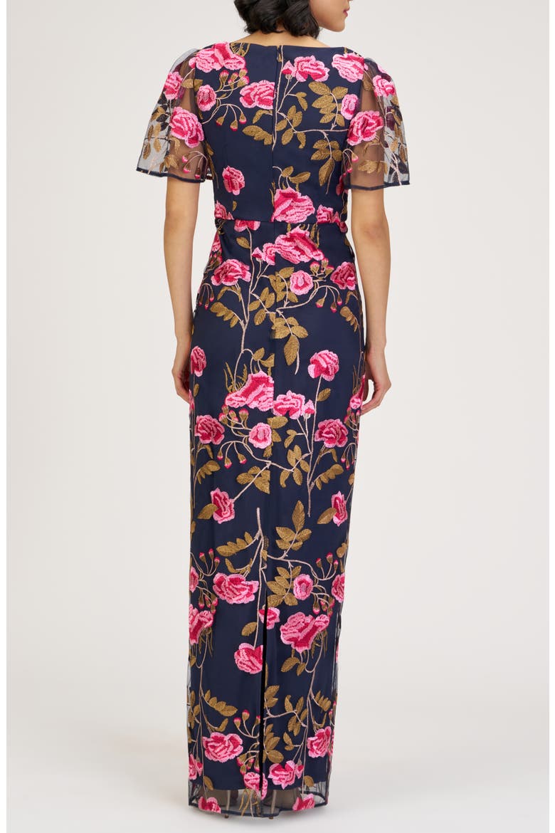 Kristine Floral Embroidery Column Gown, Alternate, color, NAVY MULTI