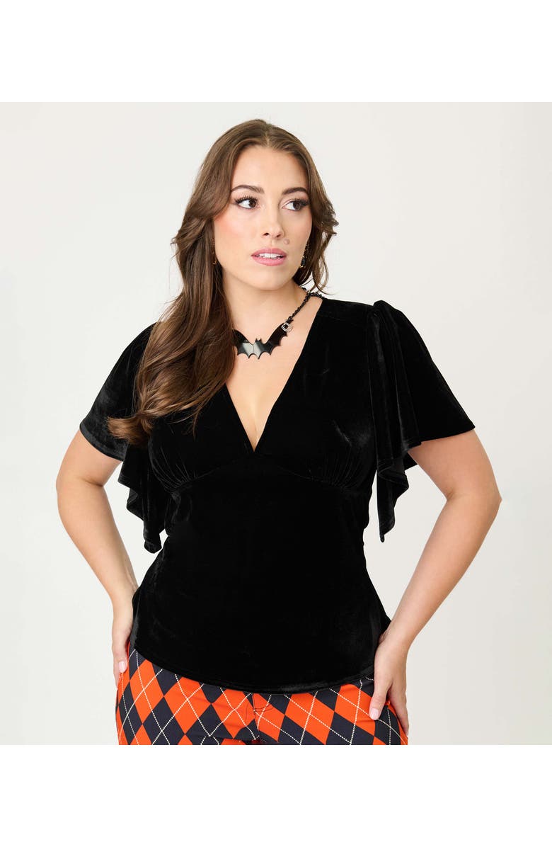 Unique Vintage Flutter Sleeve Top, Alternate, color, Black