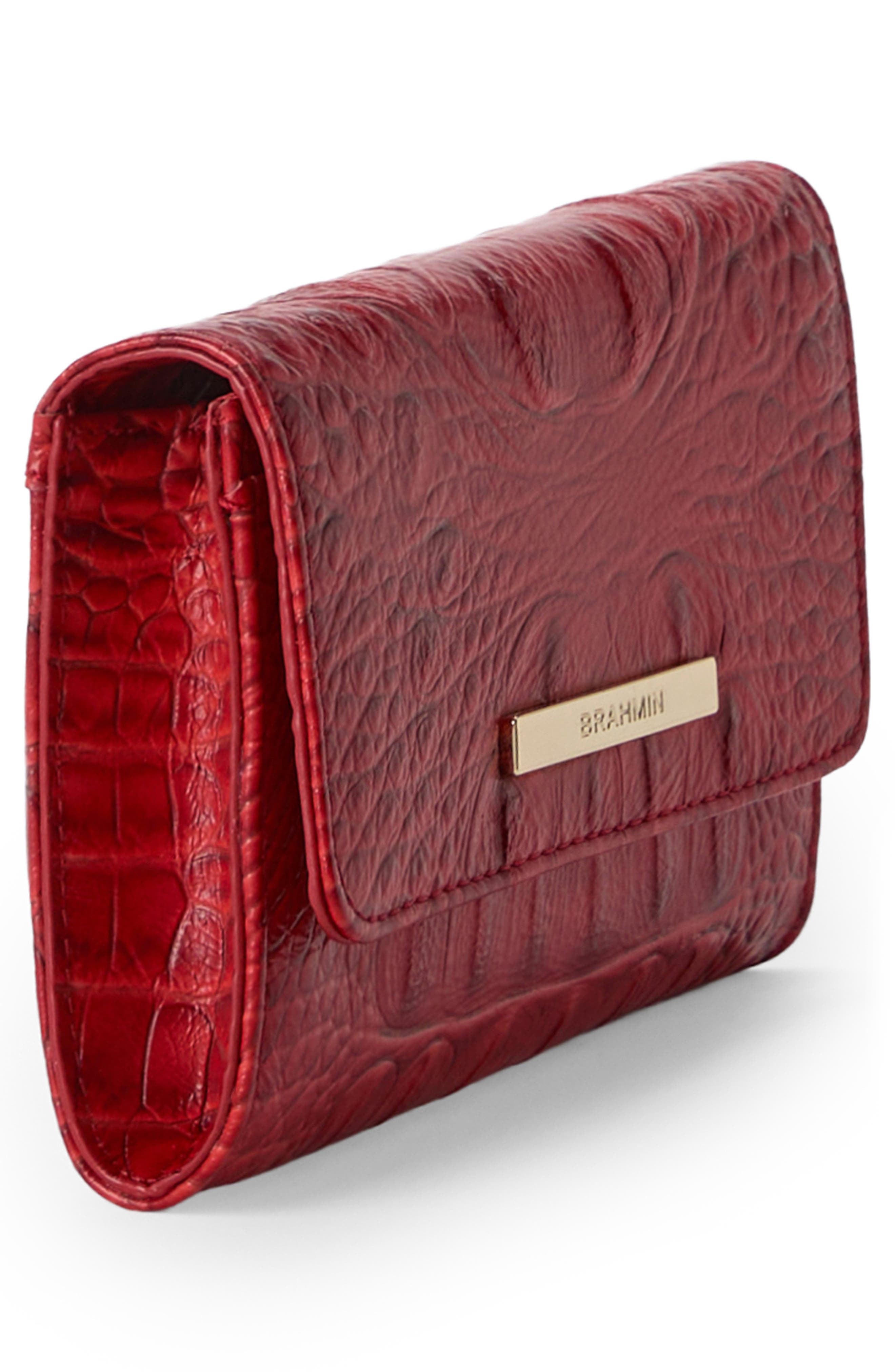 Kerra Croc Embossed Leather Wallet, Alternate, color, SALSA