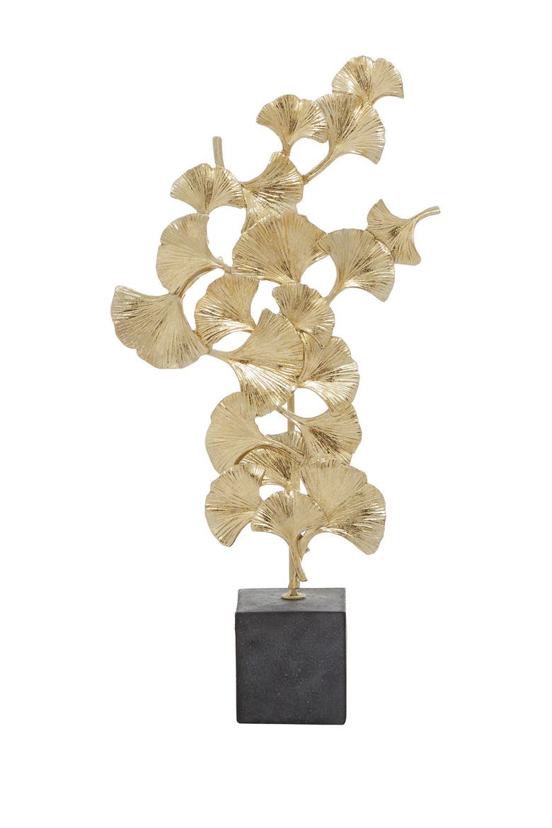 Handmade Floral Sculpture with Black Block BasePolystoneGold, Alternate, color, GOLD