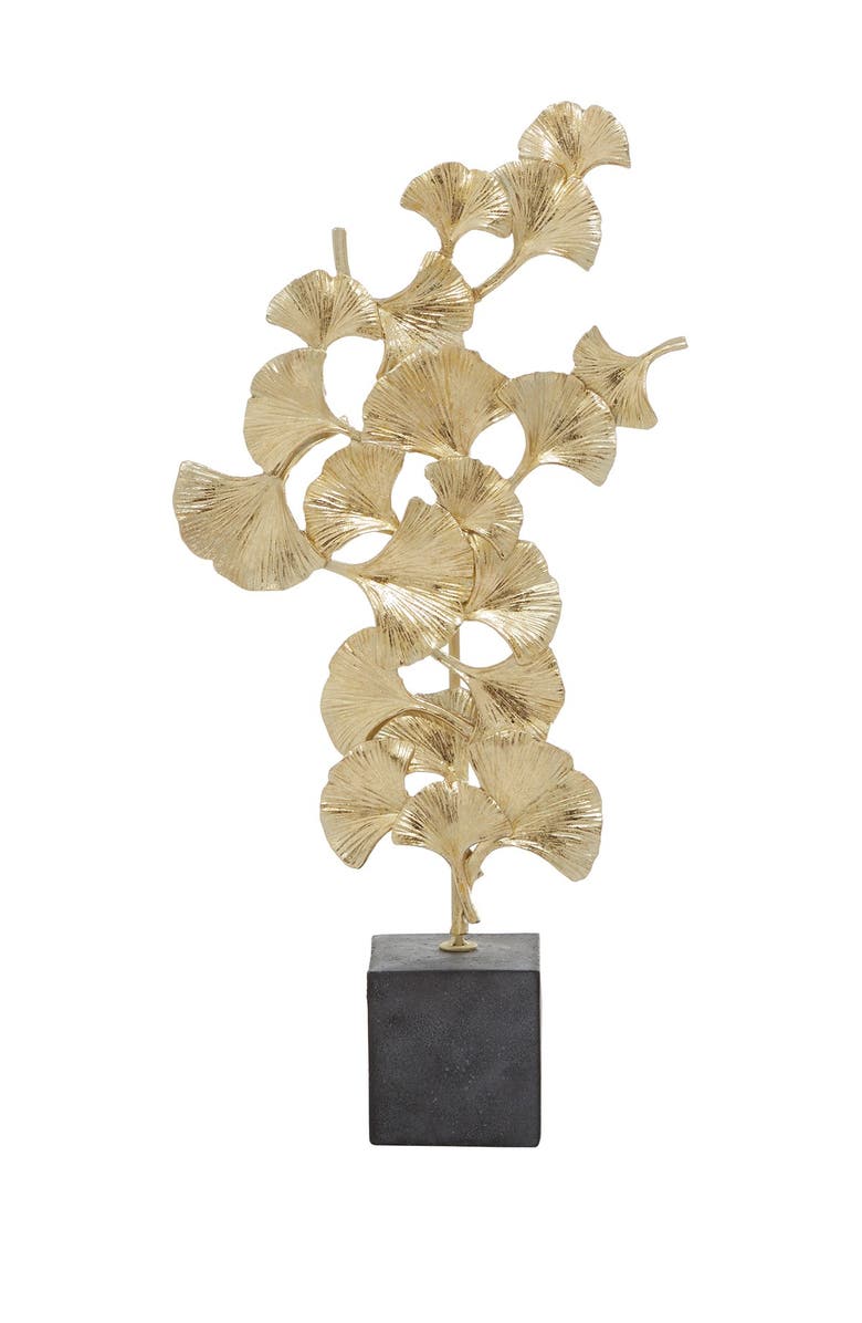 WILLOW ROW Handmade Floral Sculpture with Black Block BasePolystoneGold, Alternate, color,