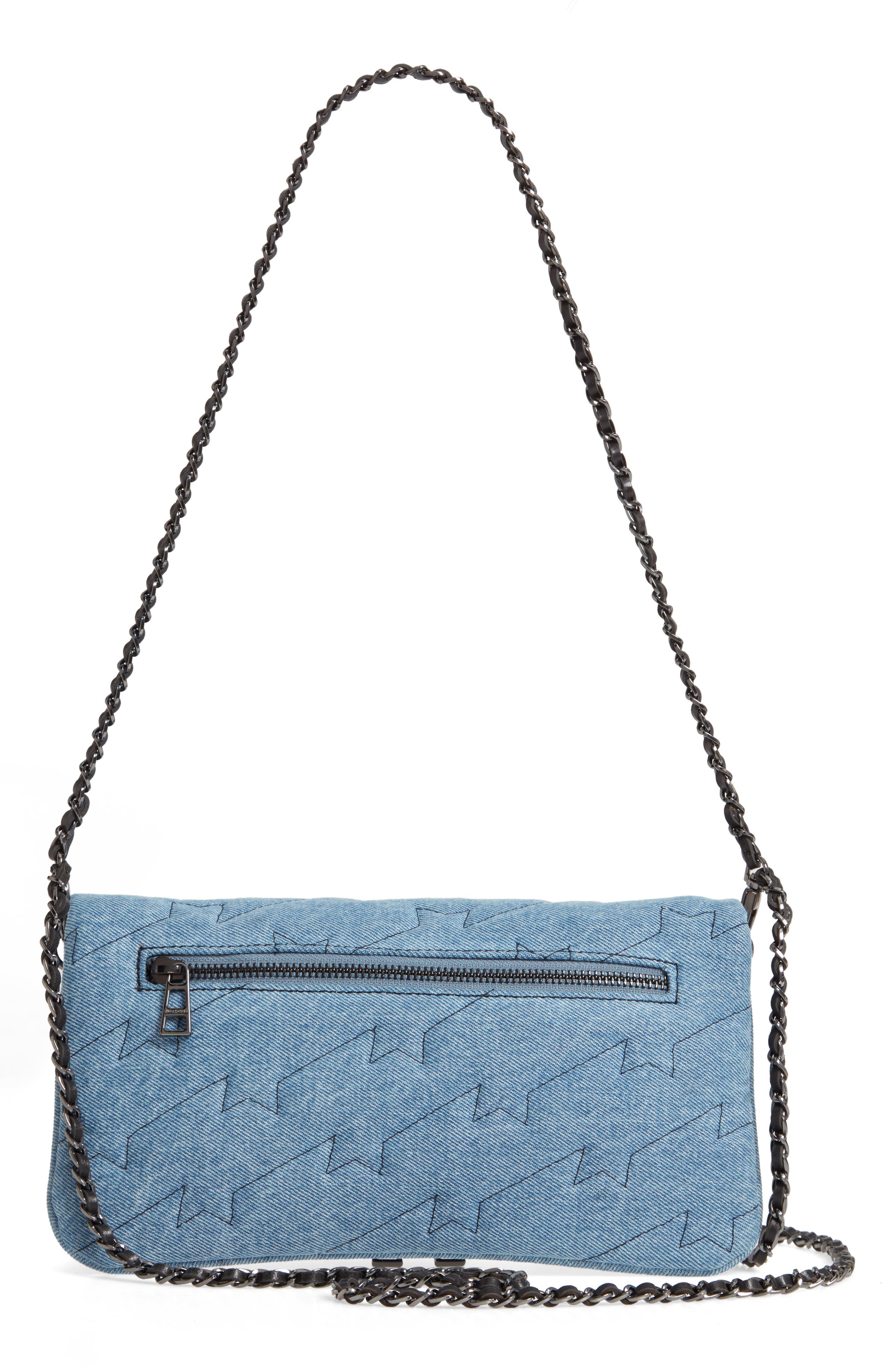 Zadig & Voltaire Small Rocky Quilted Denim Shoulder Bag, Alternate, color, 