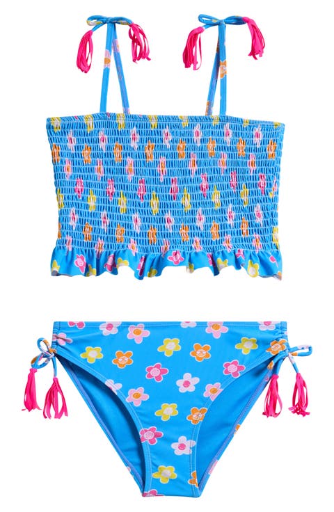 Kids' Floral Ruffle Smocked Two-Piece Swimsuit (Big Kid)