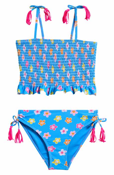 Kids' Floral Ruffle Smocked Two-Piece Swimsuit