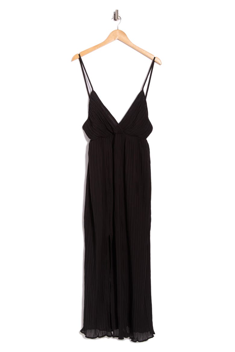 Pleated Tie Back Empire Waist Midi Dress, Alternate, color, BLACK