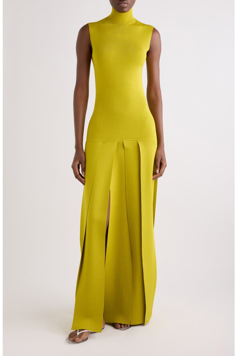 Pleated Funnel Neck Sweater Dress, Main, color, LIME