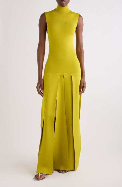 Pleated Funnel Neck Sweater Dress