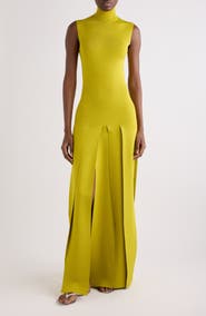 Alaïa Pleated Funnel Neck Sweater Dress