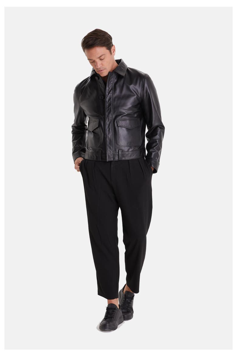 Hugo Leather Jacket, Alternate, color, Black
