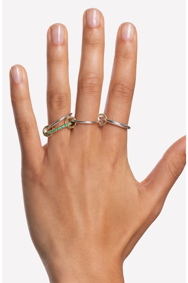Nimbus Two-Tone Linked Emerald Rings, Alternate, color, SILVER