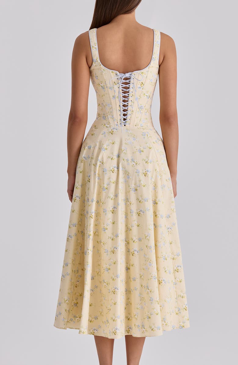 HOUSE OF CB Jaime Floral Stretch Cotton Dress, Alternate, color, Lemon Floral