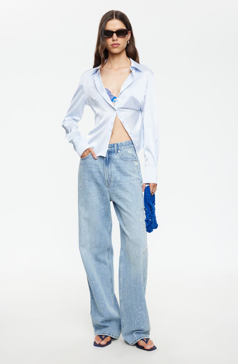 LIONESS Diamante Wide Leg Jeans, Alternate, color, Light Denim