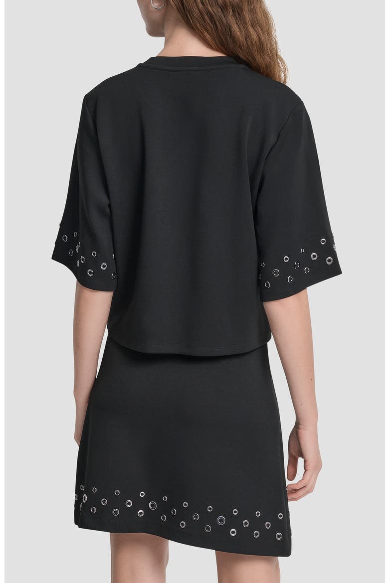 Grommet Trim Ponte Knit Top, Alternate, color, BLACK