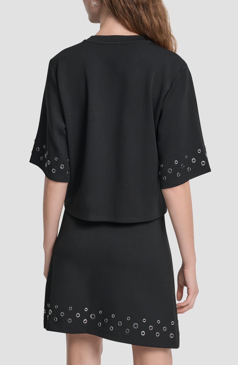 DKNY Grommet Trim Ponte Knit Top, Alternate, color, Black