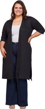 24seven Comfort Apparel Open Front Knee Length Duster Cardigan