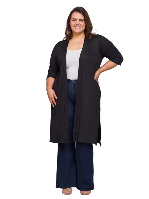 24seven Comfort Apparel Open Front Knee Length Duster Cardigan In Black