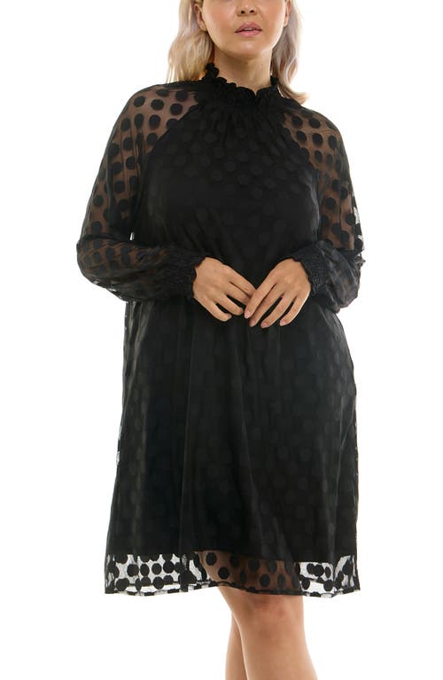 Nina Leonard Polka Dot Long Sleeve Trapeze Dress