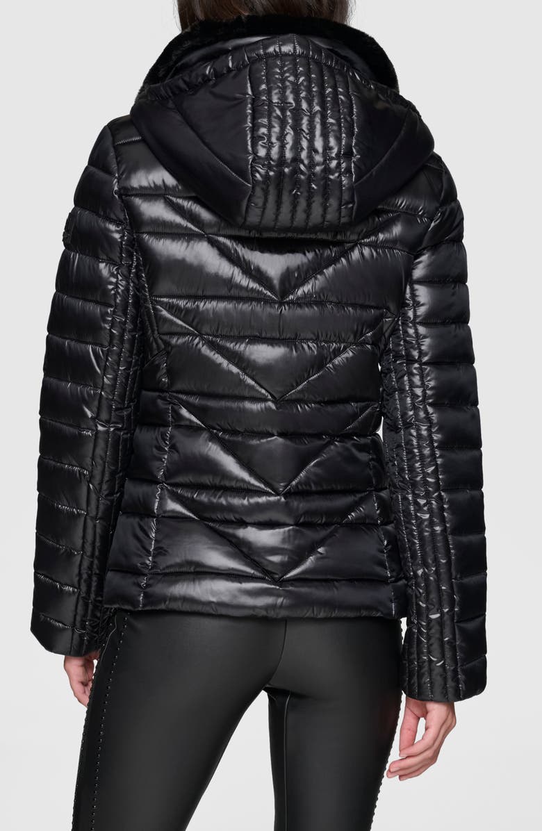 KARL LAGERFELD PARIS Faux Fur Collar Quilted Puffer Jacket, Alternate, color, 